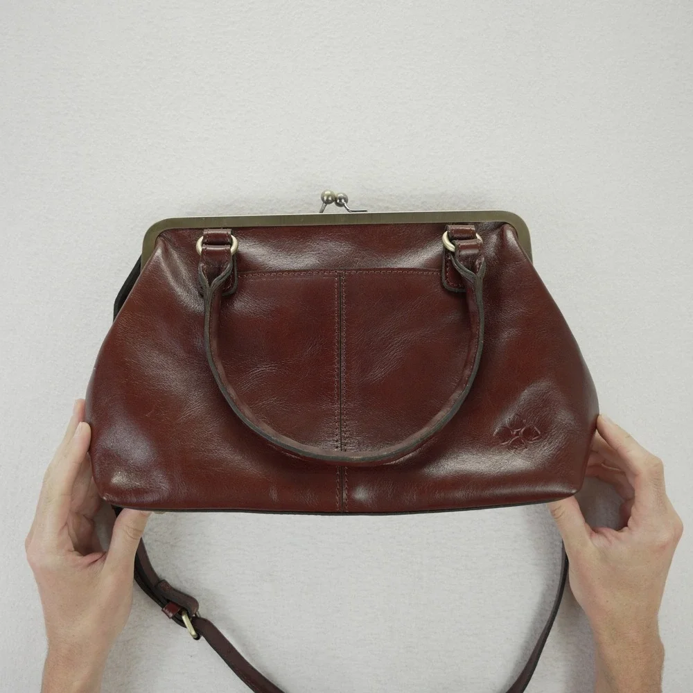 Patricia Nash Brown Tooled Leather Floral Frame Satchel Crossbody Handbag